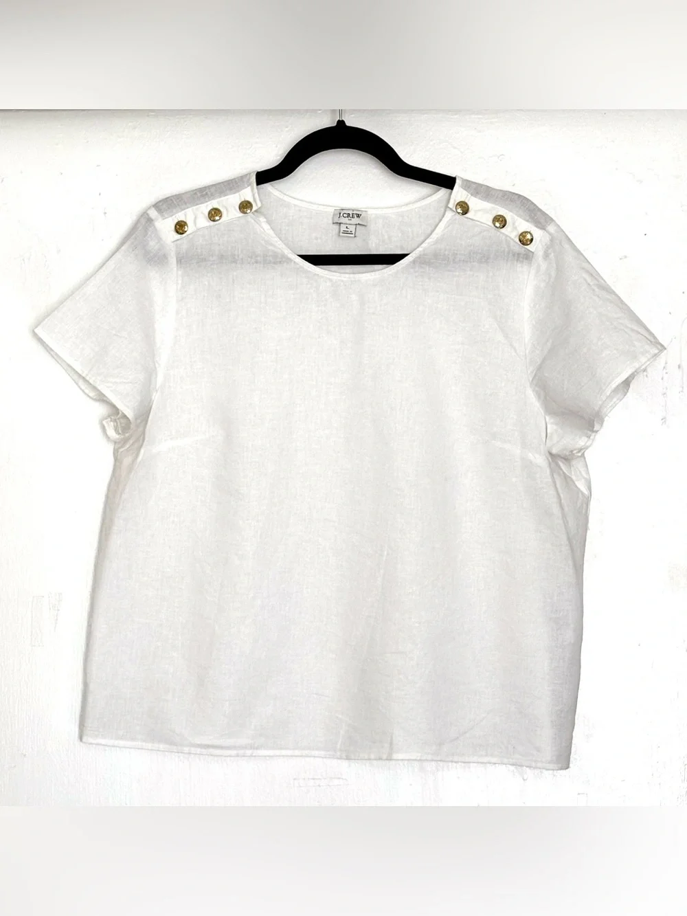 J.Crew Linen-Blend Button-Shoulder Shirt White Size Large